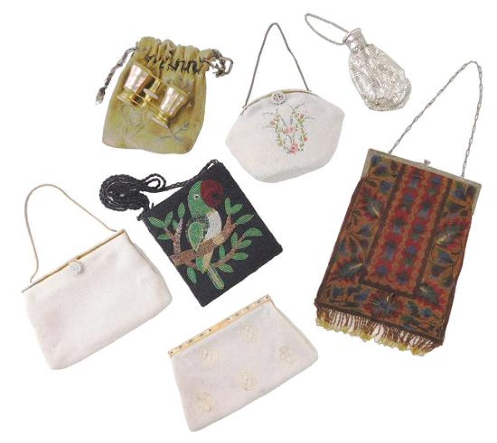 Appraisal: Six vintage beaded and metal mesh purses along with mother