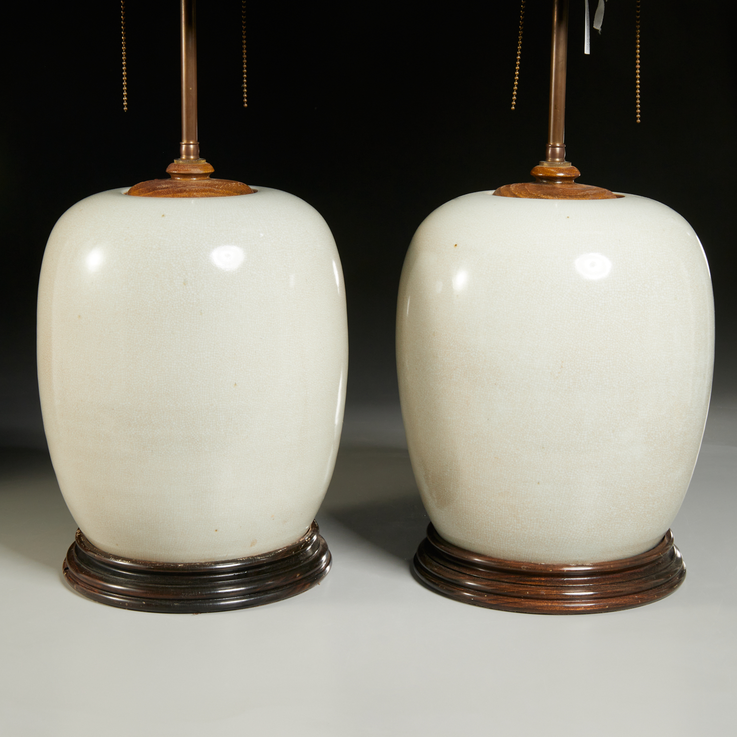 Appraisal: PAIR CHINESE PALE CELADON GINGER JAR LAMPS Qing Dynasty and