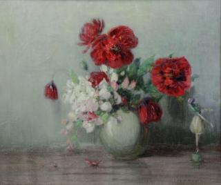 Appraisal: WIEGAND Gustave Oil on Canvas Still Life with Flowers and