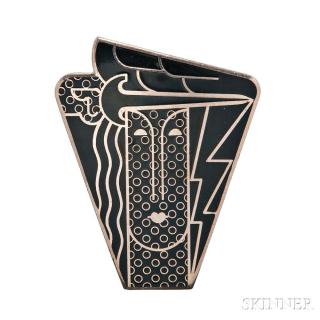 Appraisal: Artist-designed Pop Art Modern Head Pendant Brooch Roy Lichtenstei Artist-designed