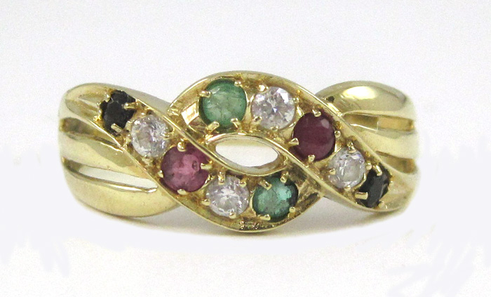 Appraisal: EMERALD SAPPHIRE RUBY AND YELLOW GOLD RING The k gold