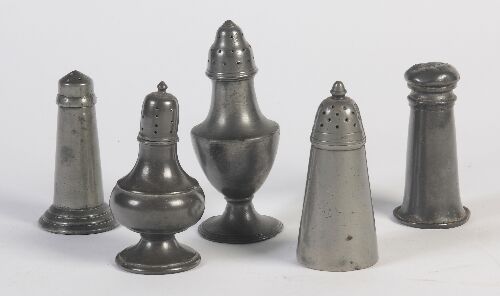 Appraisal: A collection of various pewter casters various shapes and sizes