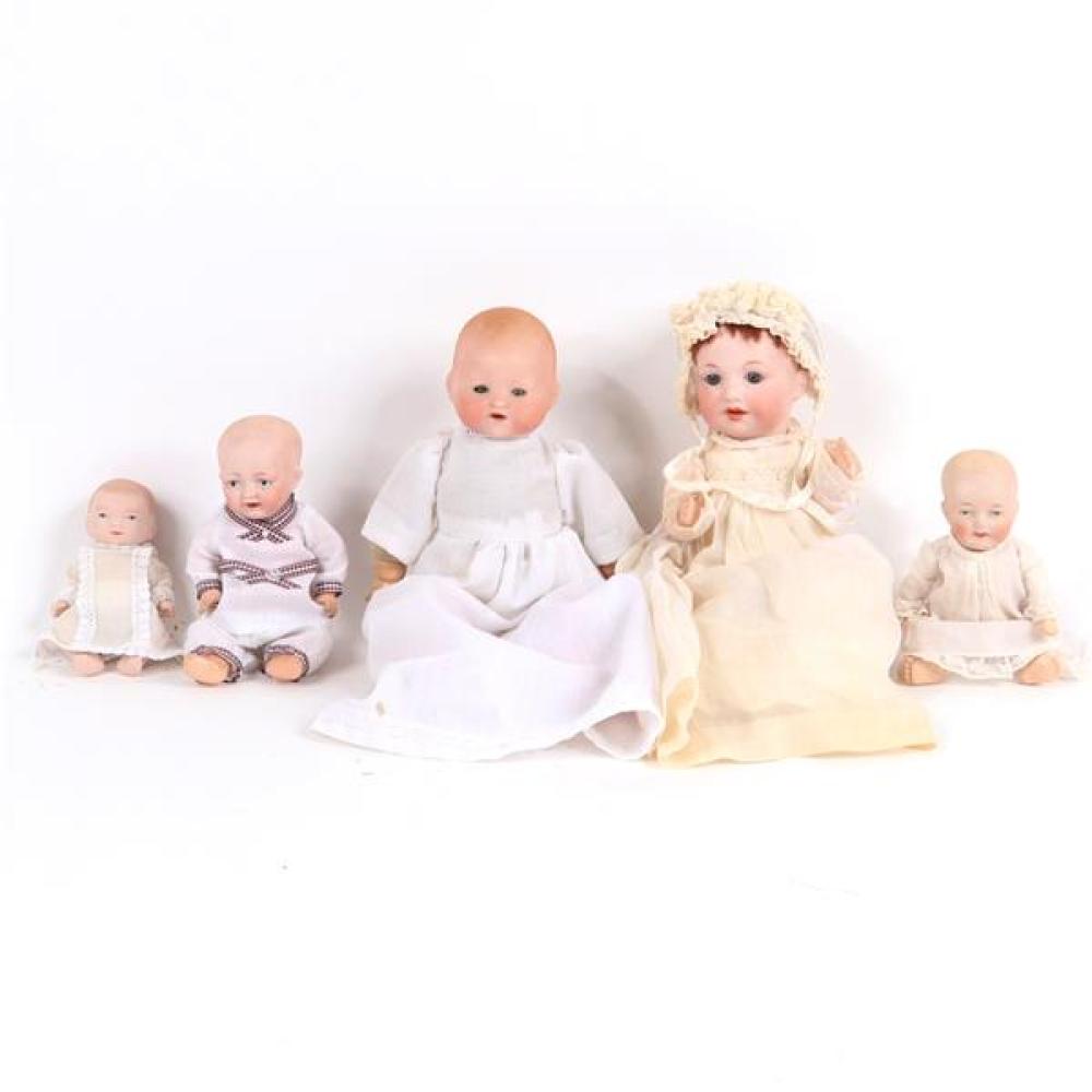 Appraisal: FIVE GERMAN BISQUE BABY DOLLS ARMAND MARSEILLE WITH SET EYES