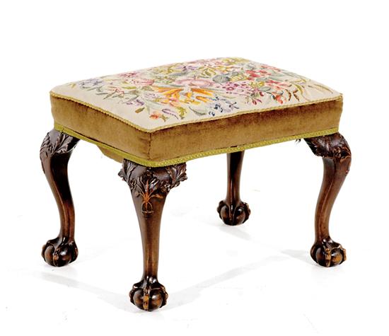 Appraisal: Chippendale style upholstered mahogany footstool rectangular seat frame with needlework