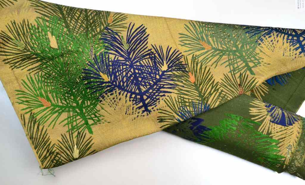 Appraisal: Pcs Japanese Obi Silk MaterialOne depicting ancient pines the other