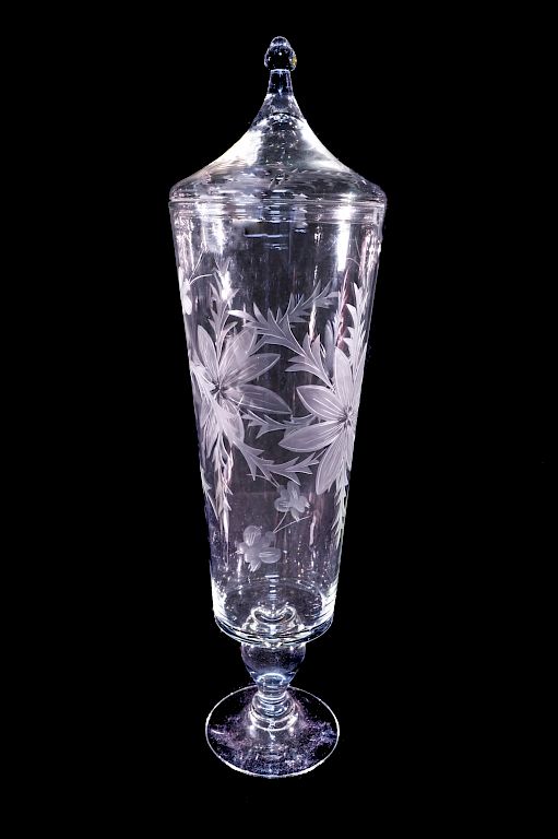 Appraisal: Monumental Etched Glass Decanter Monumental Etched Decanter Packaging Insurance Handling