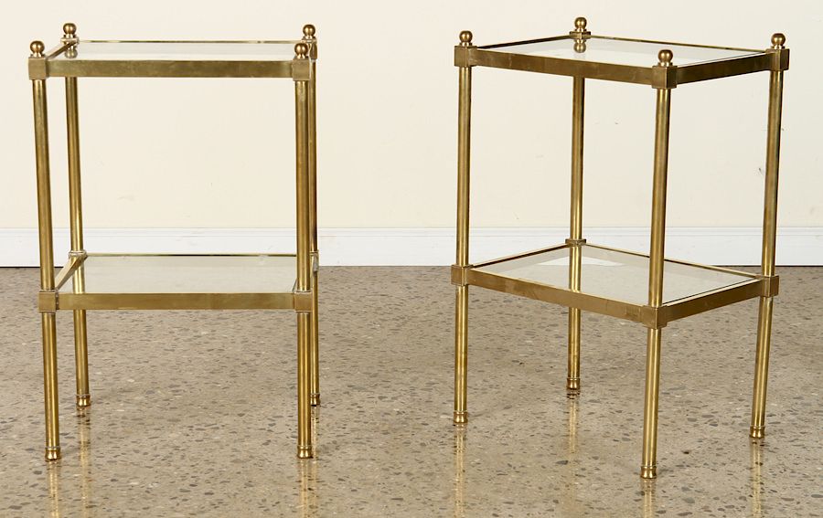 Appraisal: PAIR BRASS GLASS TOP TWO TIER SIDE TABLES C A