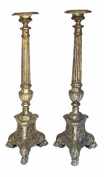 Appraisal: A pair of Baroque style brass prickets late th century