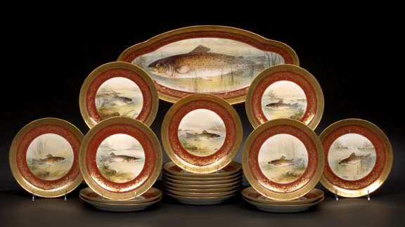 Appraisal: Good Nineteen-Piece Godin Limoges Richly Gilt and Hand-Painted Porcelain Fish