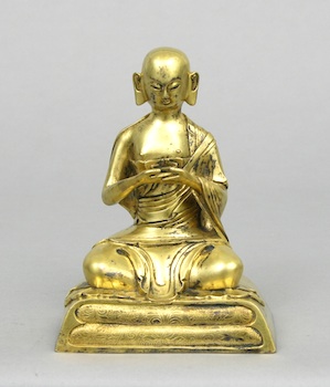 Appraisal: A Gilt Bronze Figurine of a Seated Luohan A gilt