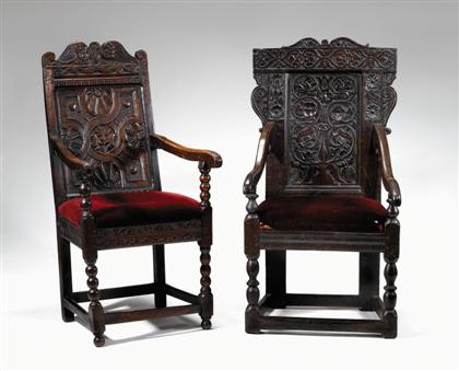 Appraisal: Two early English carved oak armchairs th century and later