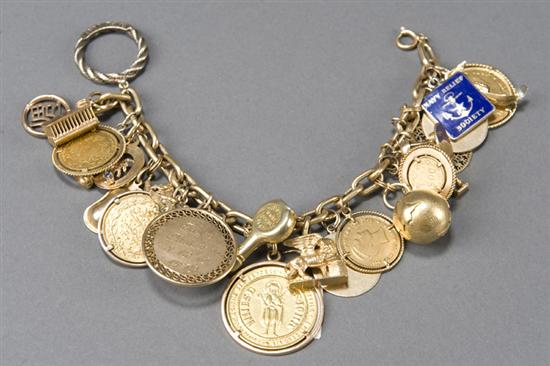 Appraisal: Yellow gold link charm bracelet marked having Kt charms and