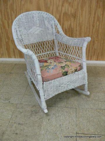 Appraisal: Old White Wicker Rocking Chair with Padded Seat - On