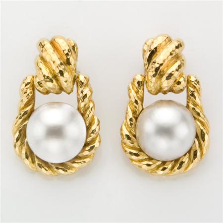 Appraisal: Pair of Gold and Mabe Pearl Earclips David Webb Estimate