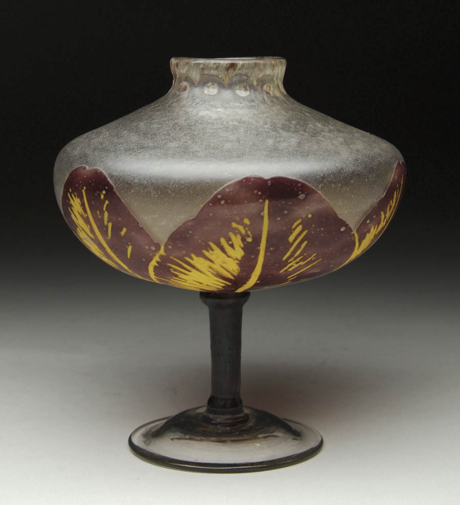 Appraisal: SCHNEIDER CAMEO VASE Amethyst leaves with yellow highlights on a