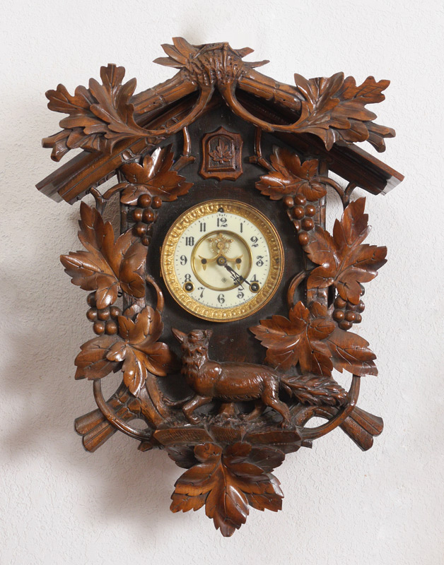 Appraisal: FIGURAL FOX BLACK FOREST CUCKOO STYLE CLOCK Carved German Black