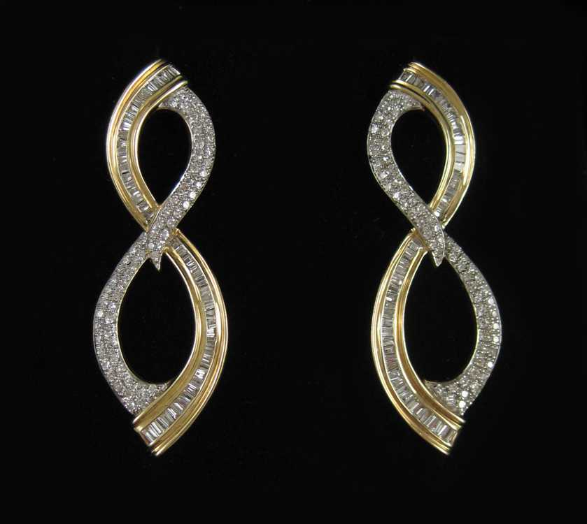 Appraisal: PAIR OF LAURA RAMSEY DIAMOND EARRINGS each k yellow and