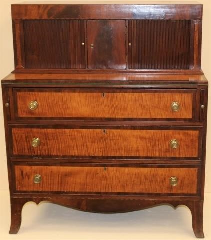 Appraisal: A LATE TH CENTURY NEW ENGLAND HEPPLEWHITETAMBOUR SECRETARY DESK WITH