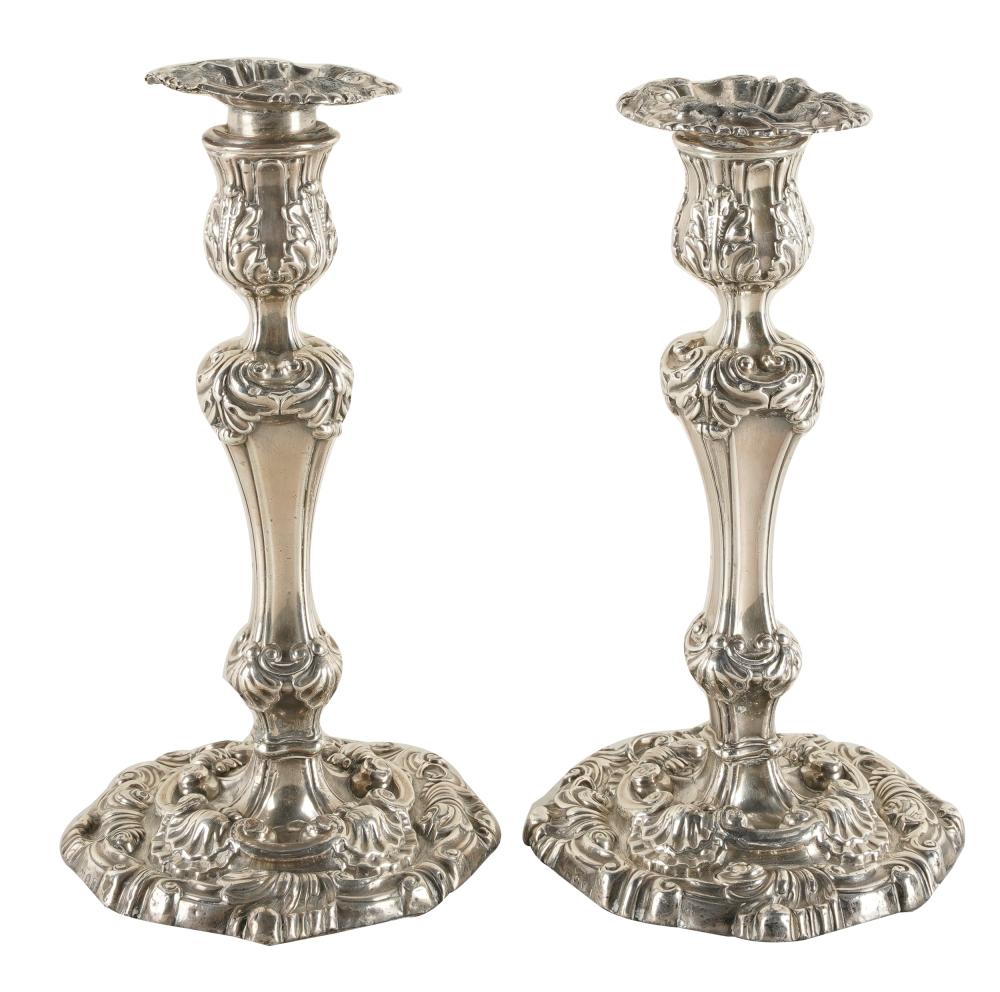 Appraisal: PAIR OF GERMAN SILVER CANDLESTICKSwith Hanau sudo marks weighted base