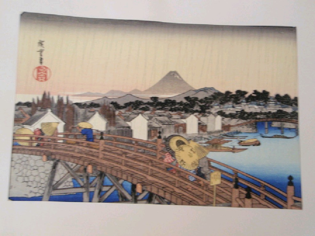 Appraisal: Ando Hiroshige - Light rain on Nihon Bridge colour woodcut