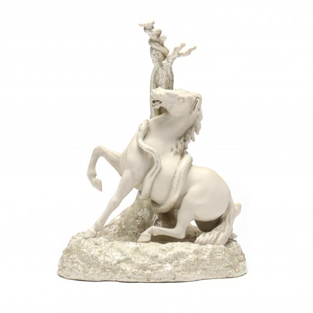 Appraisal: BELLEEK HORSE AND SNAKE PARIAN SCULPTURE Ireland third black period