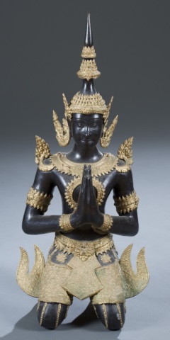 Appraisal: Thai Bronze and Gilt Statue H x W x D