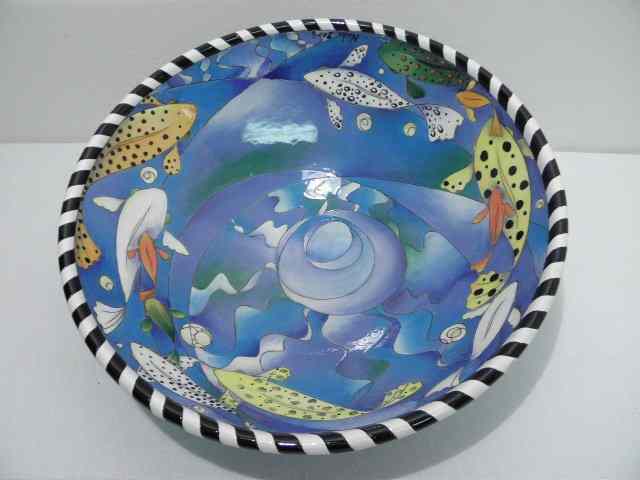 Appraisal: DaNisha contemporary art pottery ceramic bowl Decorated with a Goldfish