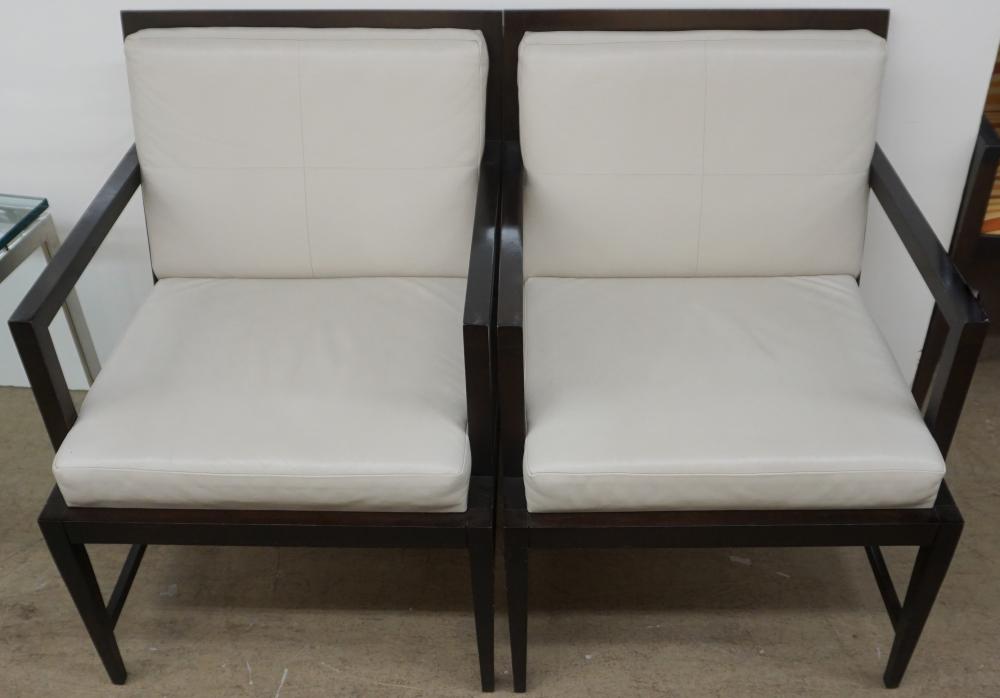 Appraisal: Pair Modernist Beige Leather Upholstered Armchairs