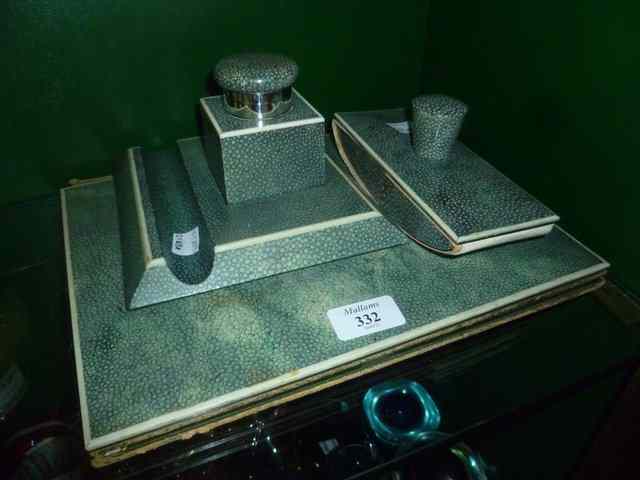 Appraisal: A THREE PIECE SHAGREEN WRITING SET comprising a folder an