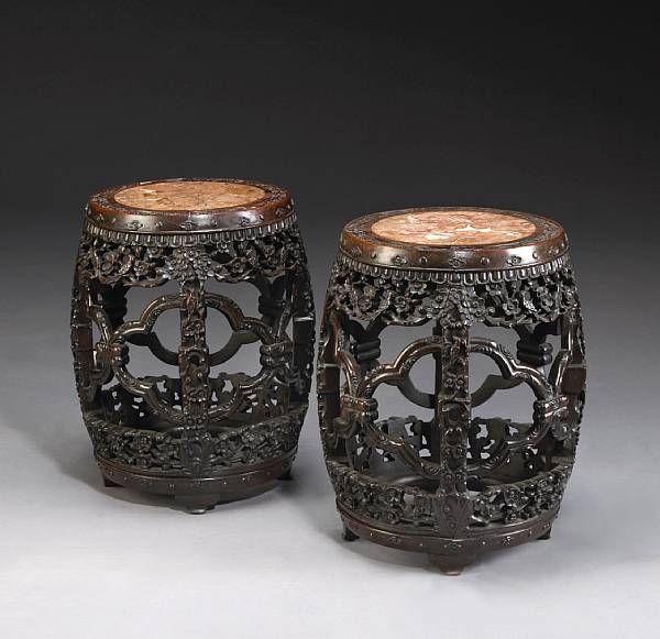 Appraisal: A pair of carved rosewood stools Late Qing Dynasty Each