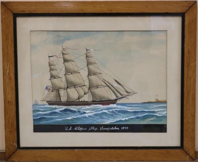 Appraisal: FRAMED AND GLAZED GOUACHE DRAWING DEPICTING THEUS CLIPPER SHIP SWEEPSTAKES