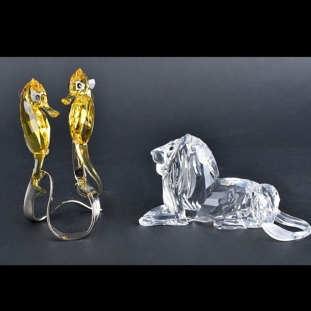 Appraisal: Two Swarovski Figurines Two Swarovski Crystal Figurines Includes Lion -