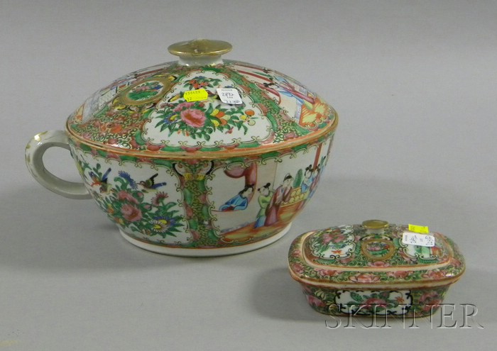 Appraisal: Rose Medallion Chamber Pot and Three-Section Soap Dish ht to