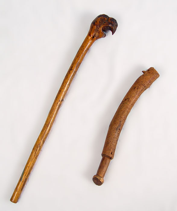 Appraisal: NORTHEAST INDIAN FIGURAL CARVED WAR CLUBS To include Probable Penobscot