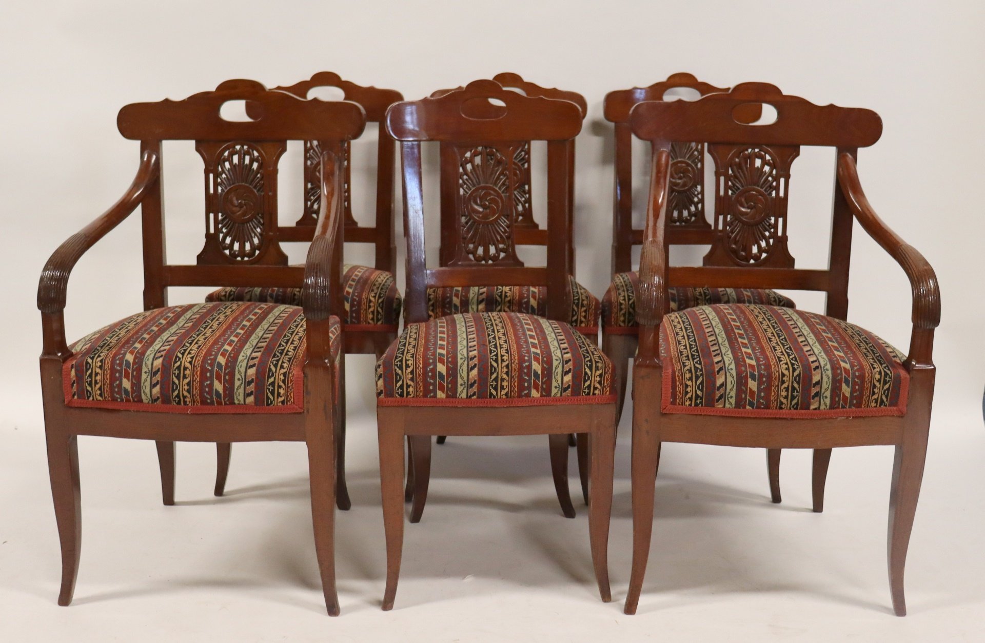 Appraisal: ANTIQUE CARVED MAHOGANY CHAIRS Nice set with carved and reticulated