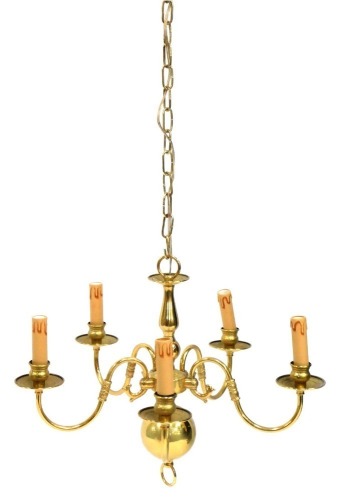 Appraisal: A thC brass five branch hanging chandelier and associated wall