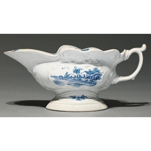 Appraisal: A Worcester blue and white sauceboat c of press moulded