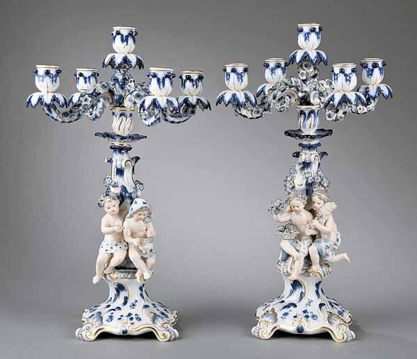 Appraisal: A Pair of Meissen Blue and White Porcelain Figural Five-Light