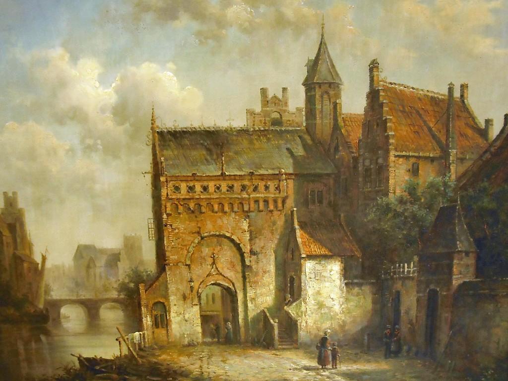 Appraisal: By David Ronald th century British - Dutch town landscape