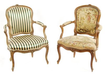 Appraisal: A matched pair of French beech wood fauteuil in Louis