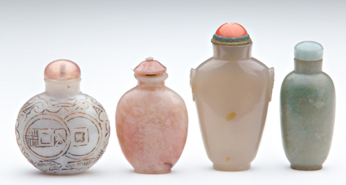 Appraisal: CHINESE SNUFF BOTTLES Four bottles th C three of jade