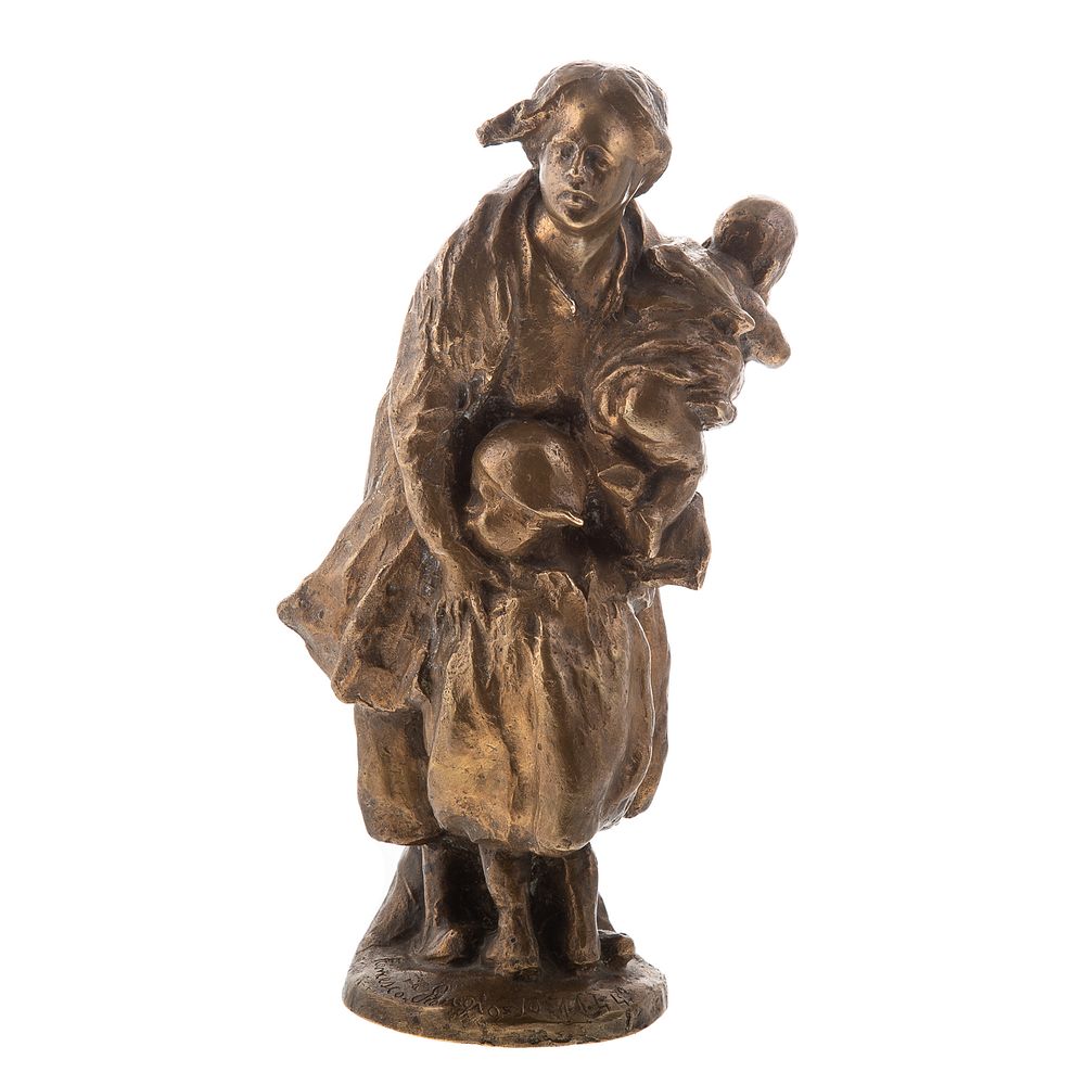 Appraisal: Continental School Bronze Mother Children Dated polished bronze figure of