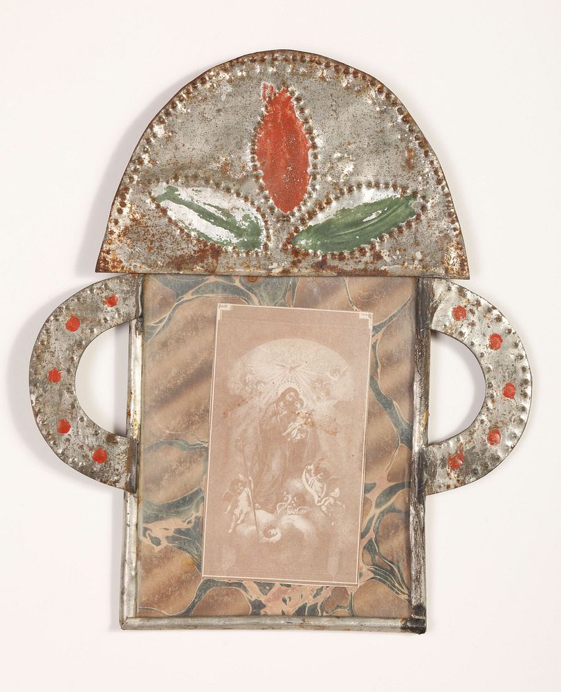 Appraisal: Two Tin Frames with Devotional Prints Attributed to Valencia Red