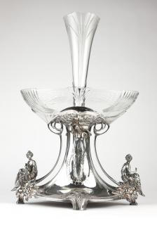 Appraisal: Art Nouveau silver plate cut glass centerpiece Late th early