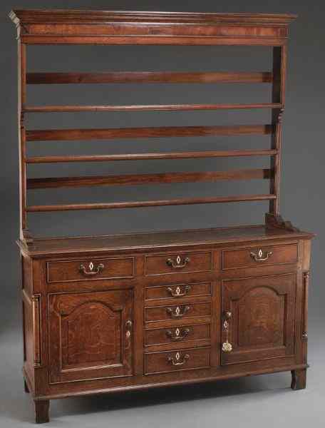 Appraisal: George III oak Welsh dresserof two part construction the molded