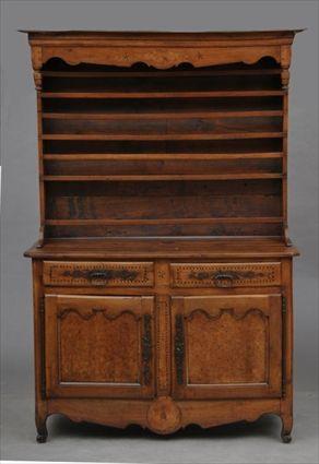 Appraisal: French Provincial Inlaid Walnut Buffet Deux Corps x x in