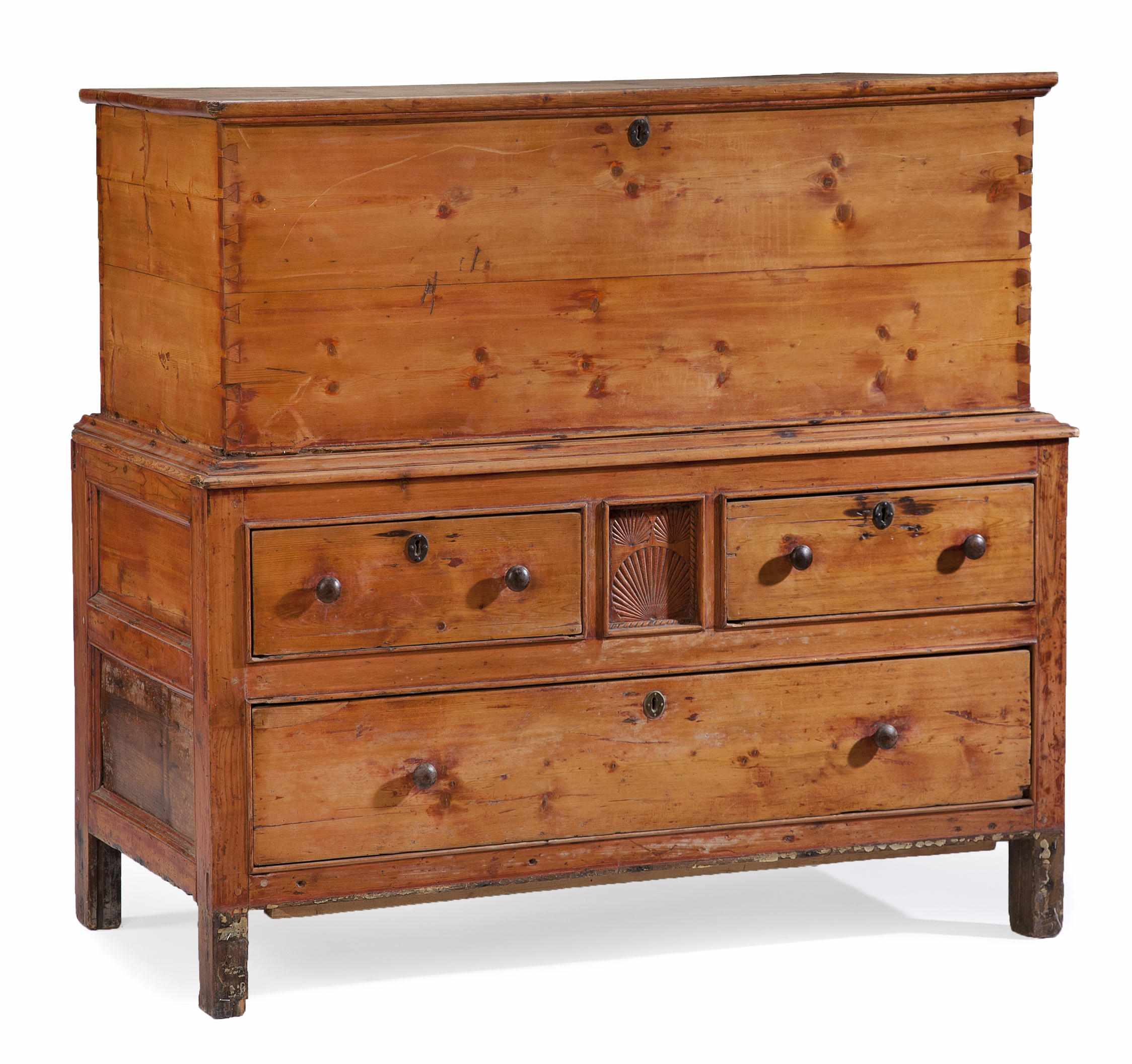 Appraisal: A Baroque style pine trunk on chest second half th