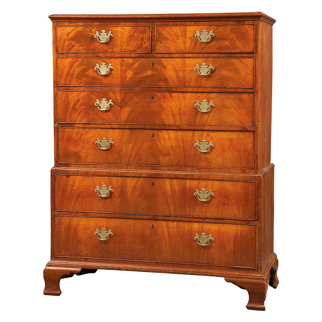 Appraisal: George II Walnut Chest on Chest In two parts the