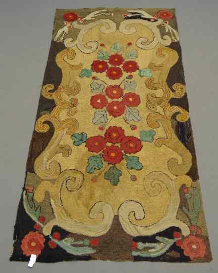 Appraisal: th c floral and geometric hooked rug '' x ''