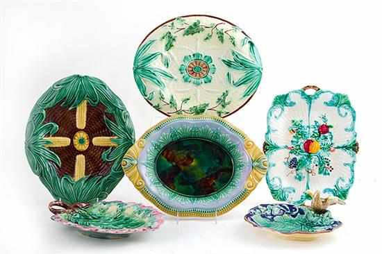 Appraisal: English and American majolica dishes bird dish H '' L